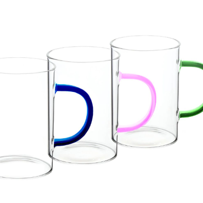 Creative Artglass Set of 3 Borosilicate Glass Mugs - 310ml - Colour Handles