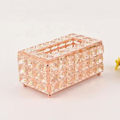 Creative Deco Exquisite Metal and Crystal Tissue Box - Rose Gold