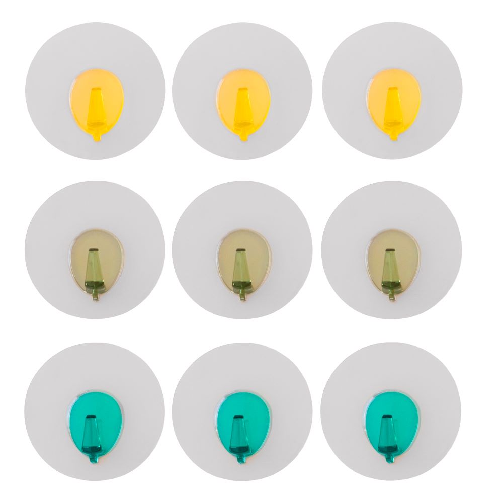 Creative Deco Self Adhesive Hooks - Set of 9 - Round - Colour-Coded
