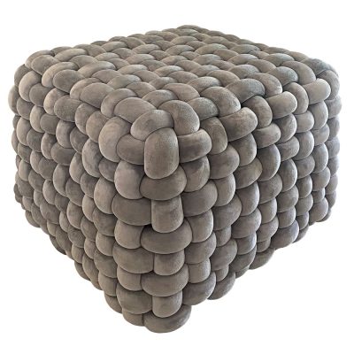 Creative Deco MONTAGUE Luxury Modern Cube Knot Ottoman  -  Charcoal Grey