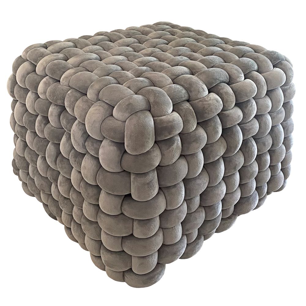 Creative Deco MONTAGUE Luxury Modern Cube Knot Ottoman - Charcoal Grey