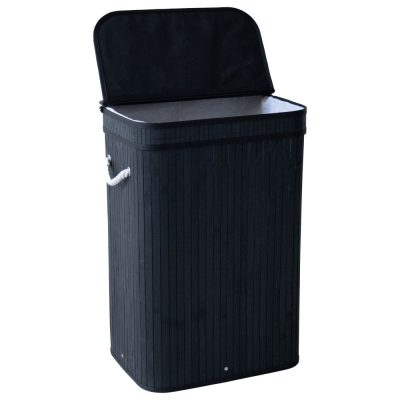 Creative Deco Modern Bamboo Rectangular Laundry Basket with Attached Lid