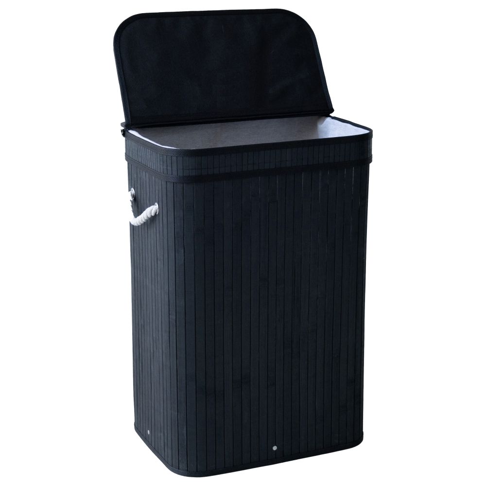 Creative Deco Modern Bamboo Rectangular Laundry Basket with Attached Lid