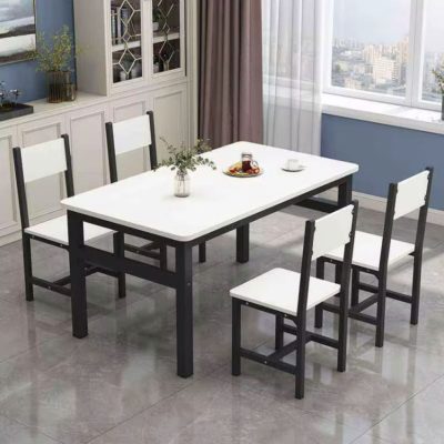 Creative Deco Modern Dining Table - 120cm - Pearl White with Black Frame