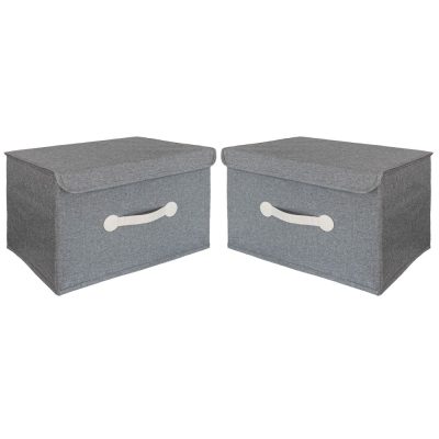 Creative Deco Set of 2 Polyester Storage Boxes with Lids - 25Lt Capacity - Grey