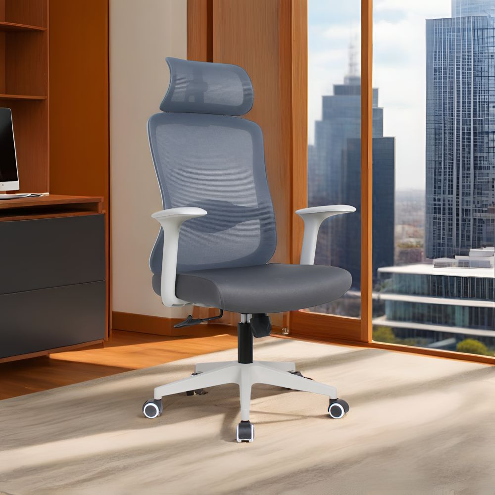 Novogracz Office PRAGUE Ergonomic Mesh Chair - ANCHOR GREY with Grey Mesh