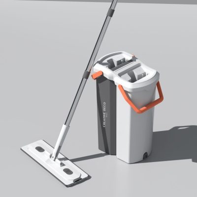 Creative Deco BASICS Premium XL Flat Mop & Bucket SET +2 Reusable Mop Heads