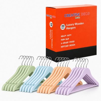 CREATIVE DECO Basics Luxury Wooden Hangers - 20 PACK - PASTEL PALETTE