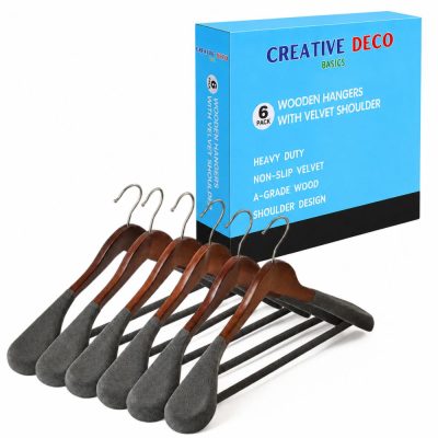 CREATIVE DECO BASICS Set of 6 Premium Wooden Hangers with Velvet Shoulder